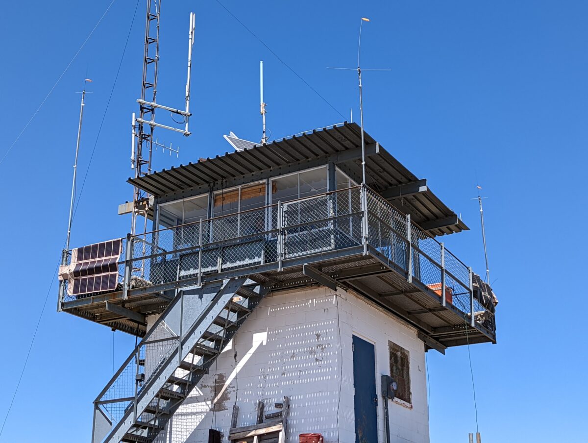 fire lookout tower with antennas